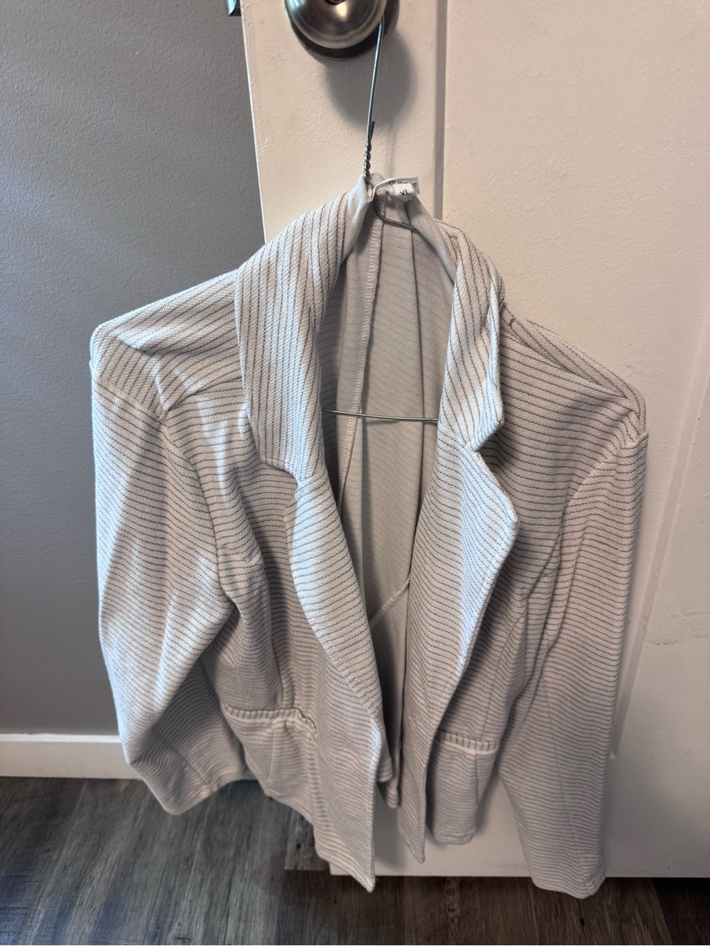 Maurices Light Gray Striped Open-Front Cardigan Blazer